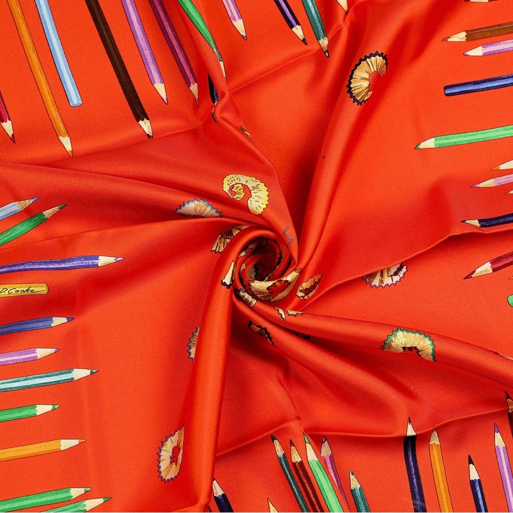 Hermes Orange Pencil Design Scarf (A Vos Crayons!) - Picture 2 of 3
